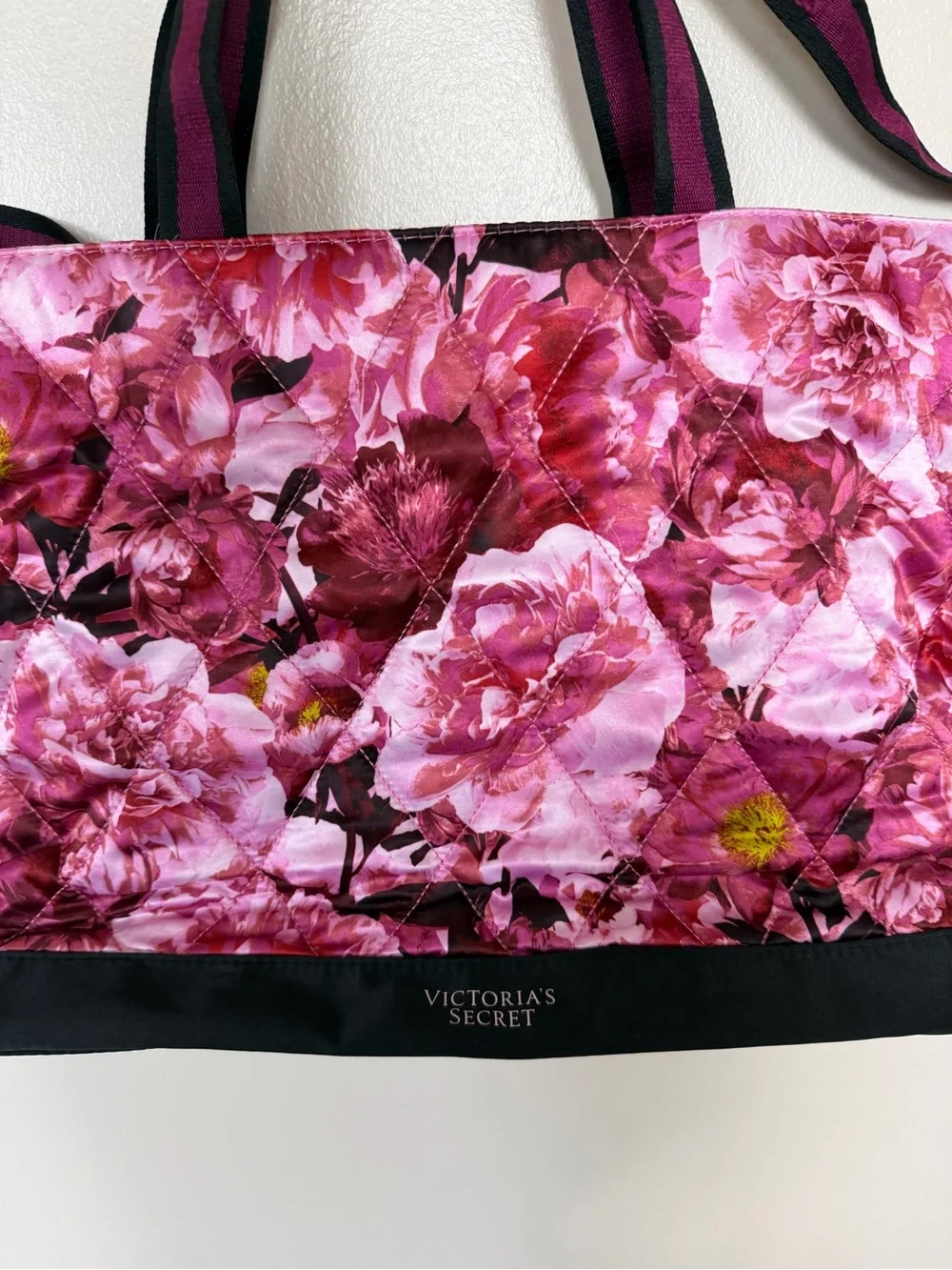 VICTORIAS SECRET Pink Floral Tote Bag with Long Crossbody Strap